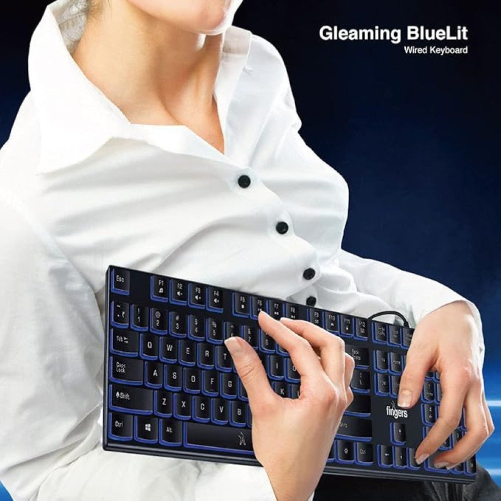 FINGERS Gleaming BlueLit Wired Backlit Keyboard