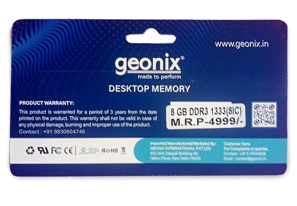 Geonix 8GB DDR3 | Desktop Ram for Standard & Gaming PC Comes with 3years Warranty